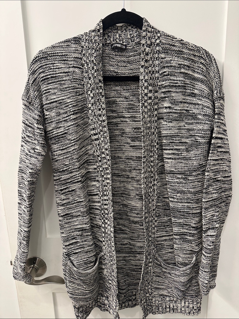Express Black & White Marled Open Cardigan
